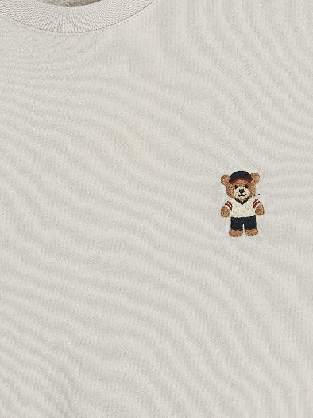 Bej Standart Fit Nakışlı Bisiklet Yaka Erkek Tişört-2