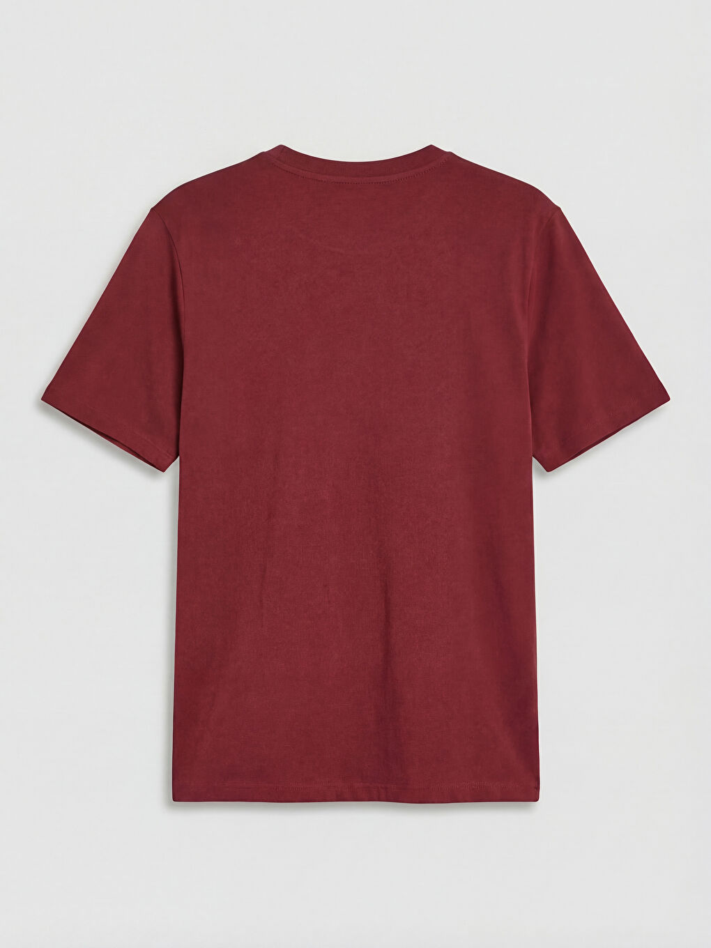 Bordo Bisiklet Yaka Nakışlı Erkek Tişört-1