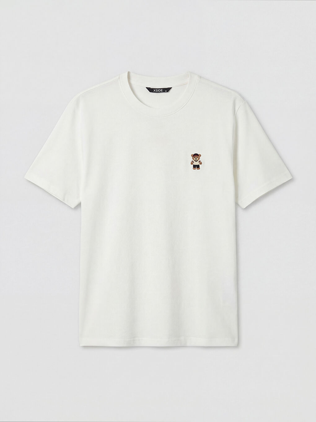 Ekru Standart Fit Nakışlı Bisiklet Yaka Erkek Tişört