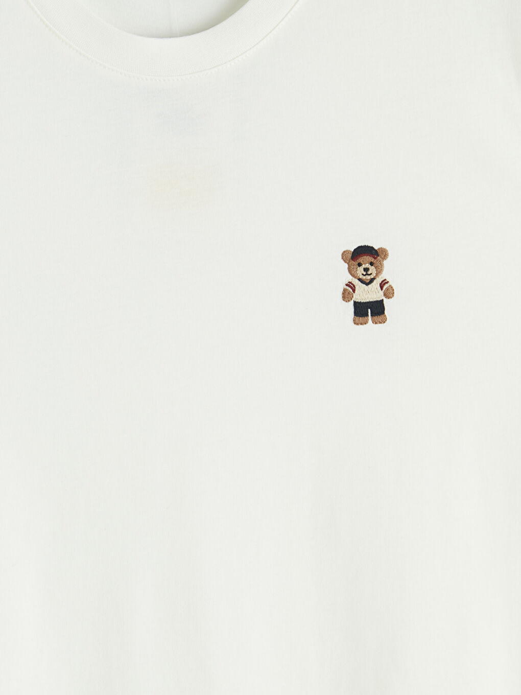 Ekru Standart Fit Nakışlı Bisiklet Yaka Erkek Tişört-2