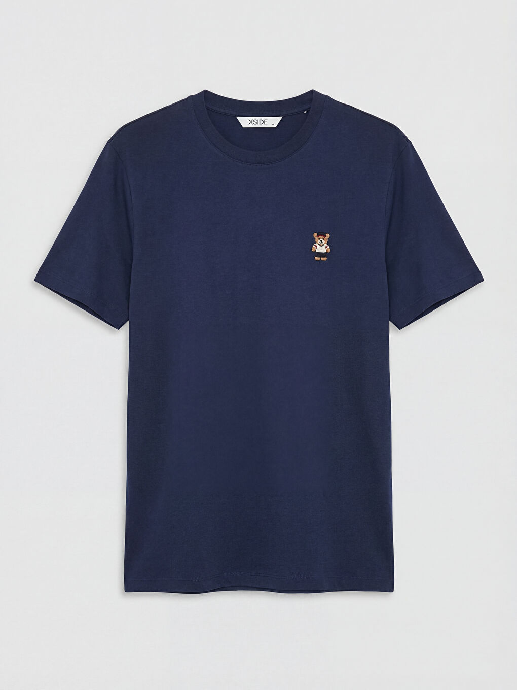 Lacivert Standart Fit Nakışlı Bisiklet Yaka Erkek Tişört