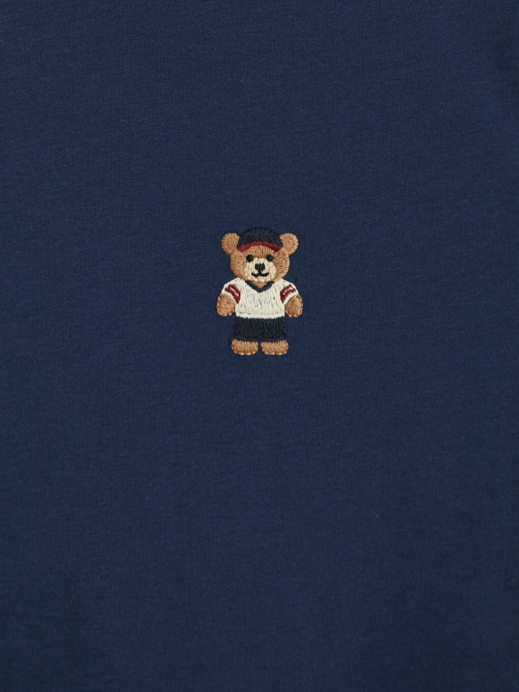 Lacivert Standart Fit Nakışlı Bisiklet Yaka Erkek Tişört-2