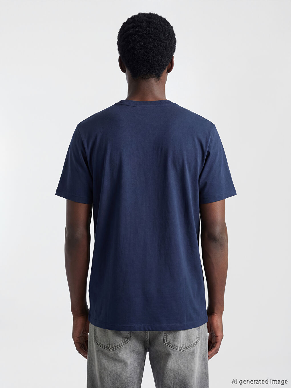 Lacivert Bisiklet Yaka Ayı Teddy Nakışlı Erkek Tişört-3