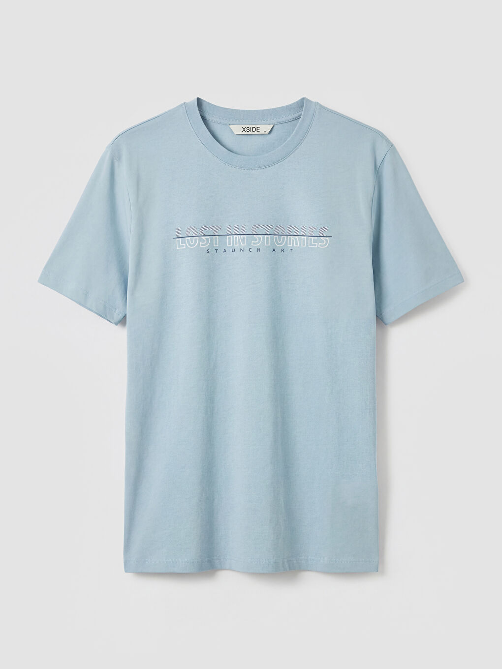 Mavi Bisiklet Yaka Baskılı Erkek Tişört-3