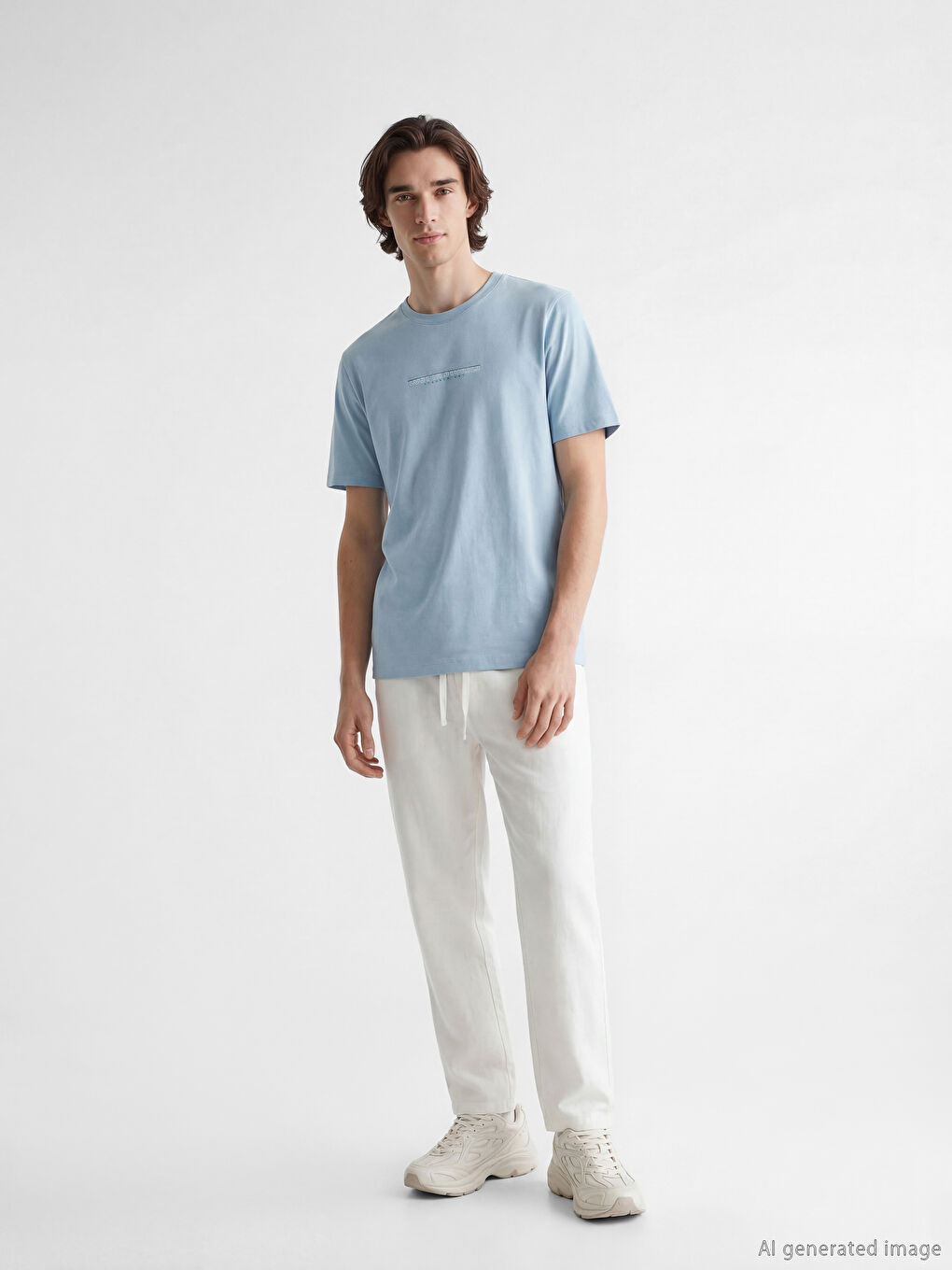 Mavi Bisiklet Yaka Baskılı Erkek Tişört-1