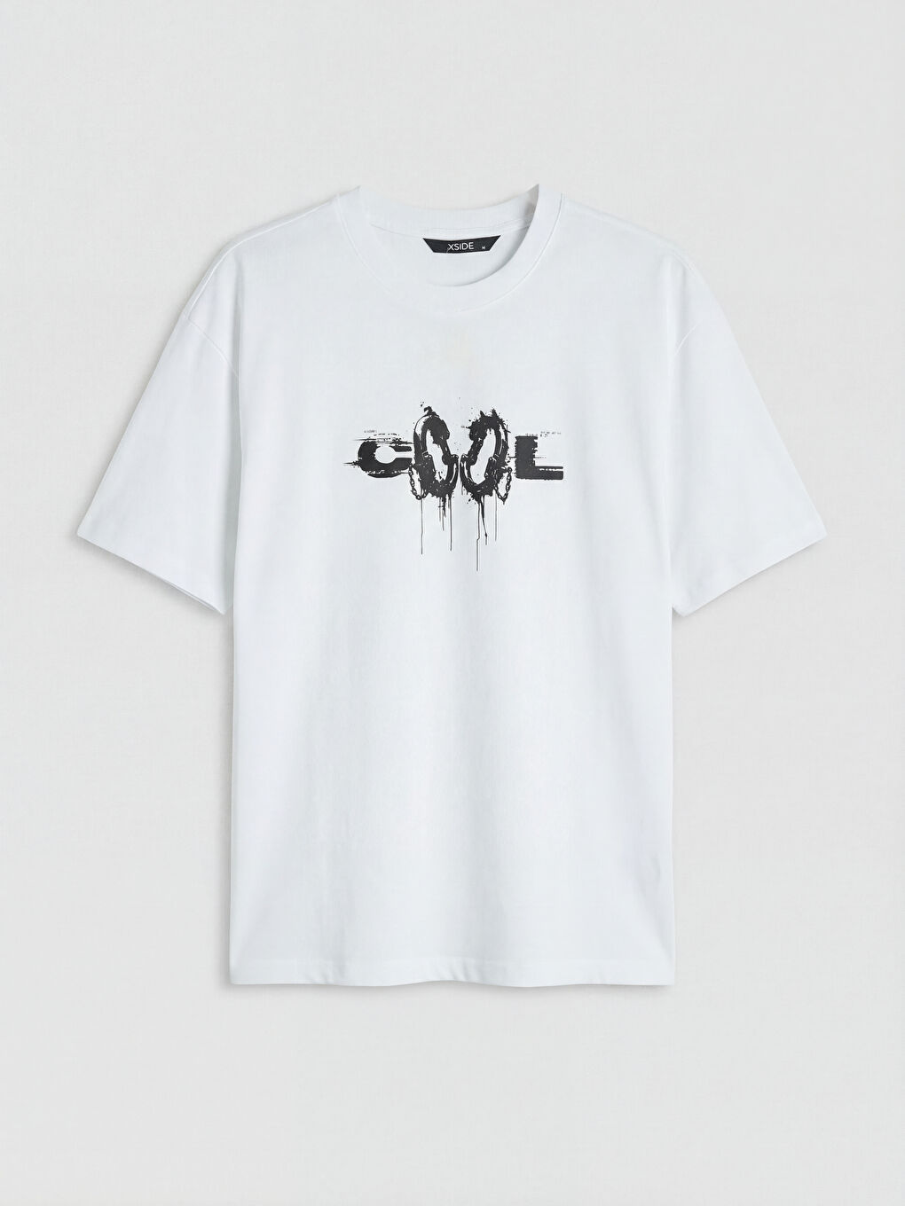 Beyaz Bisiklet Yaka Baskılı Erkek Tişört-4