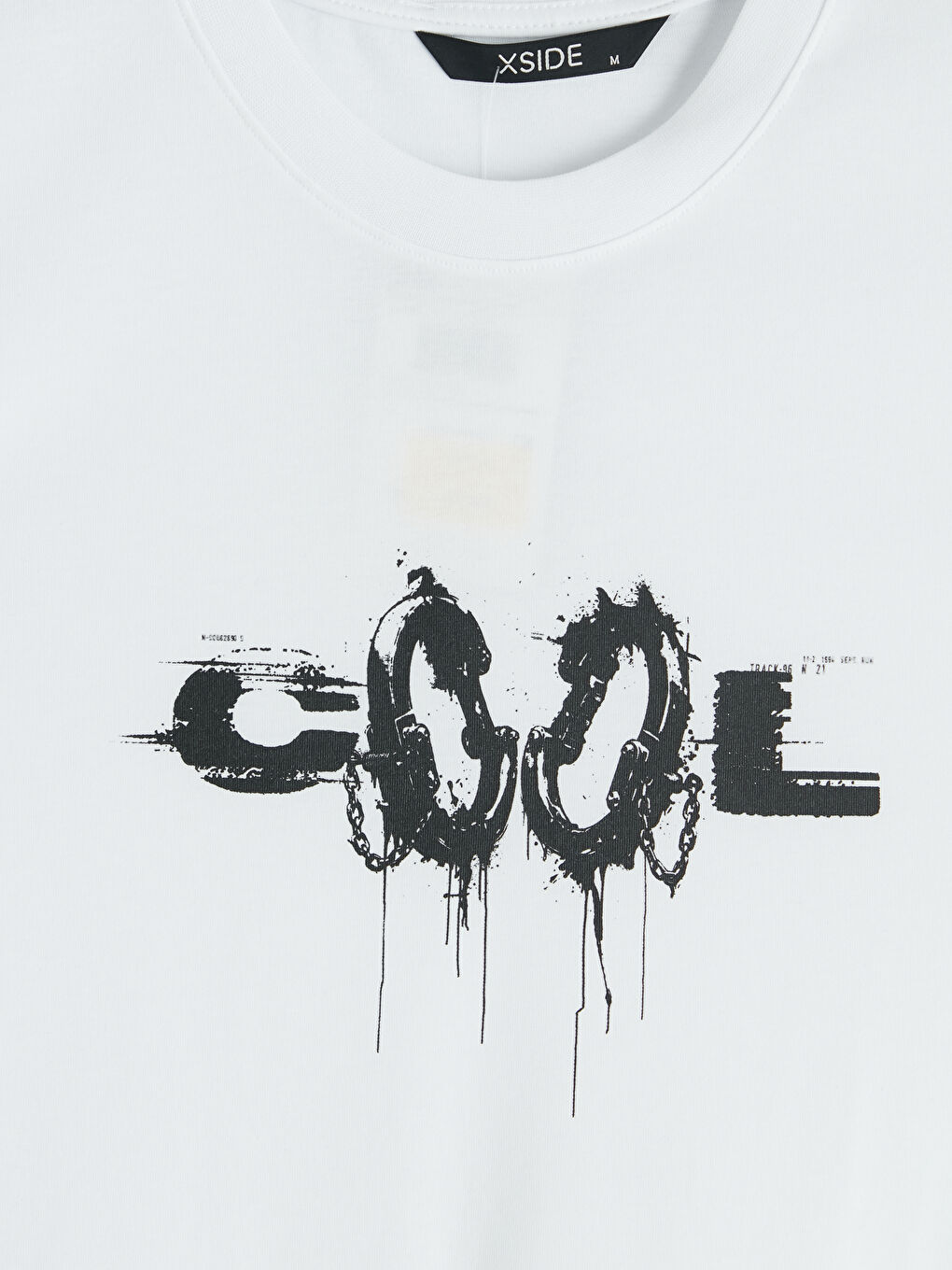 Beyaz Bisiklet Yaka Baskılı Erkek Tişört-6