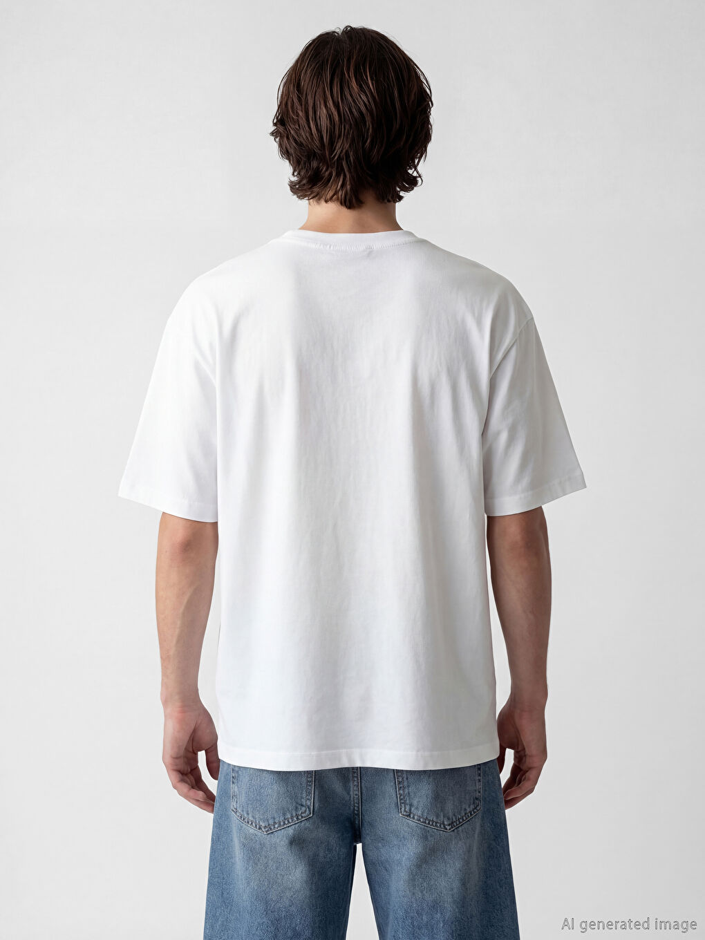 Beyaz Bisiklet Yaka Baskılı Erkek Tişört-3