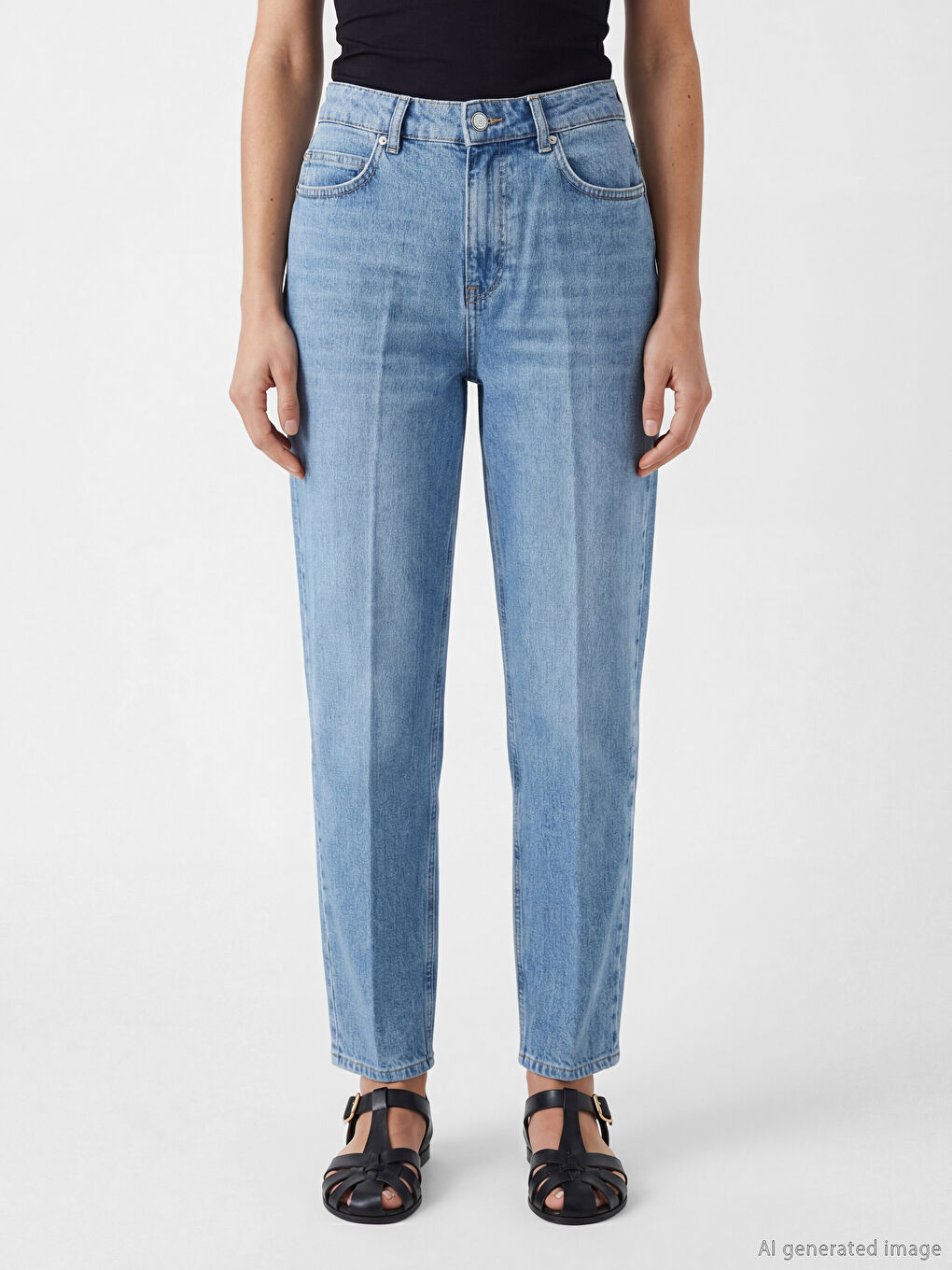 İndigo Yüksek Bel Barrel Fit Kadın Jean Pantolon-1