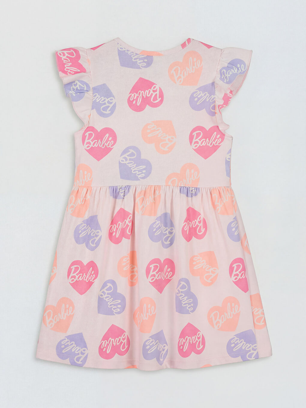 Ekru Bisiklet Yaka Barbie Baskılı Kız Çocuk Penye Elbise-1