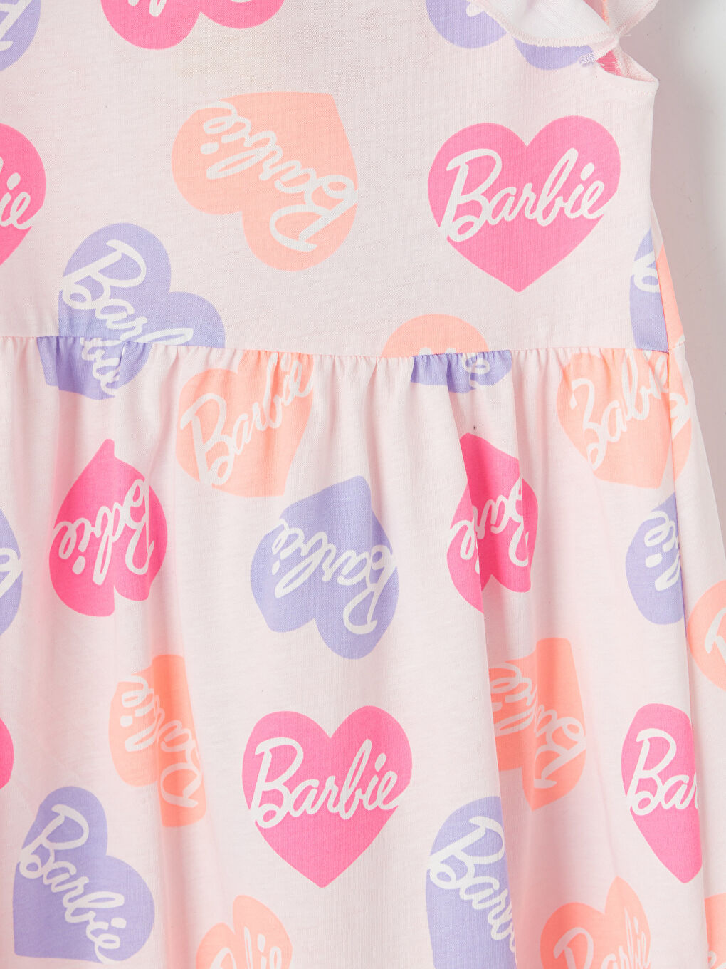 Ekru Bisiklet Yaka Barbie Baskılı Kız Çocuk Penye Elbise-2