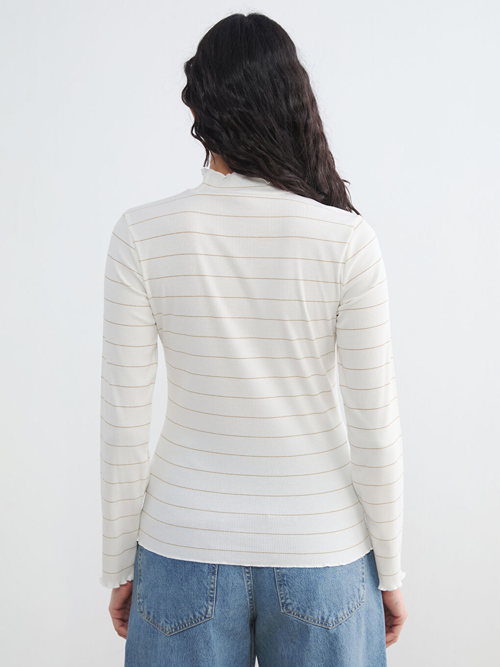 Frilled Mock Neck Striped Women's Body-3