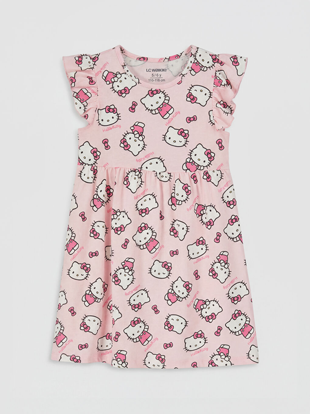 Pembe Hello Kitty Baskılı Kız Çocuk Penye Elbise