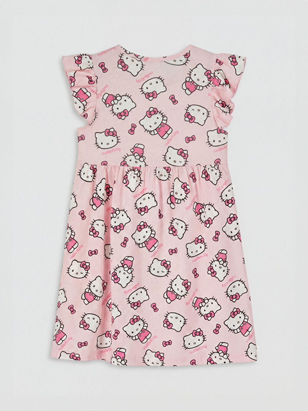 Pembe Hello Kitty Baskılı Kız Çocuk Penye Elbise-1