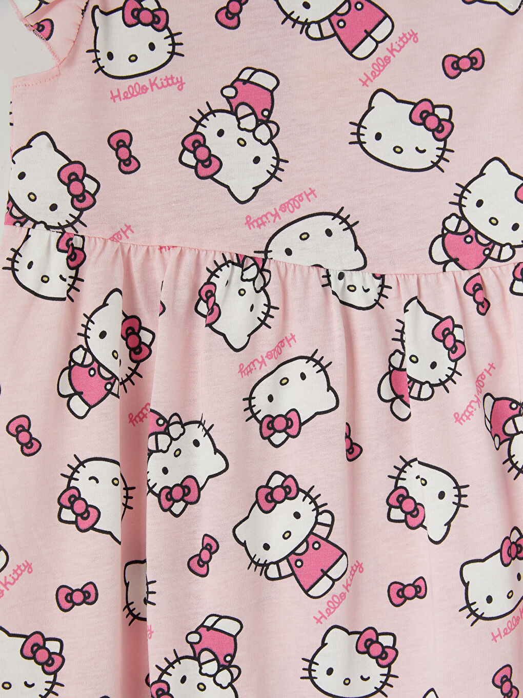 Pembe Hello Kitty Baskılı Kız Çocuk Penye Elbise-2