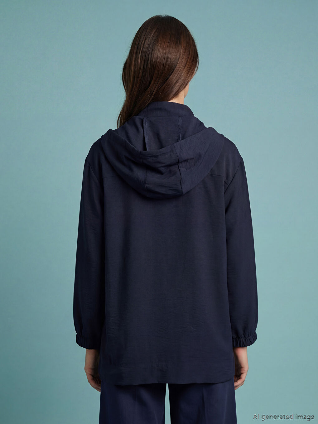 Lacivert Kapüşonlu Kadın Fermuarlı Tunik-3