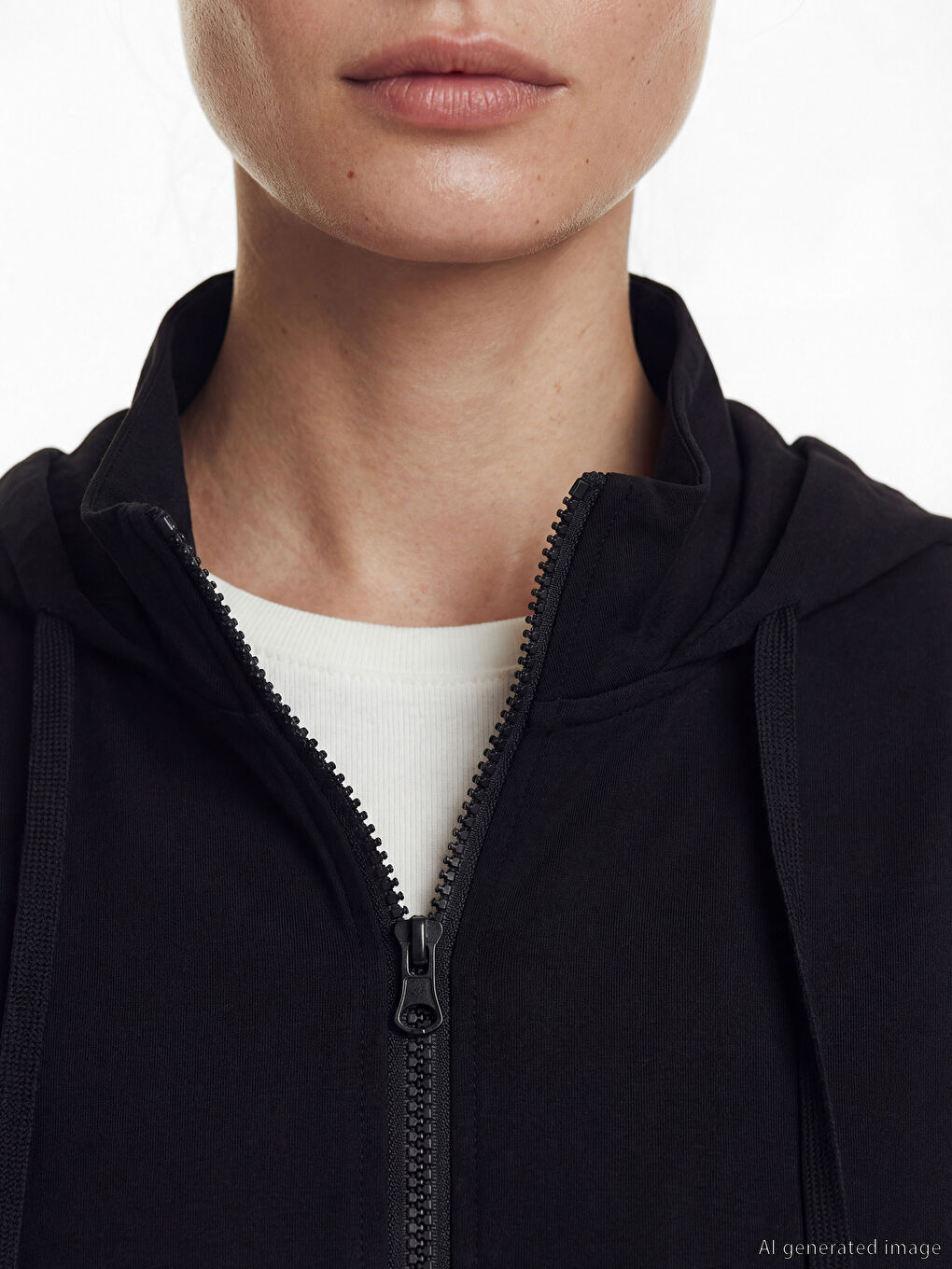 Siyah Kapüşonlu Kadın Fermuarlı Tunik-2