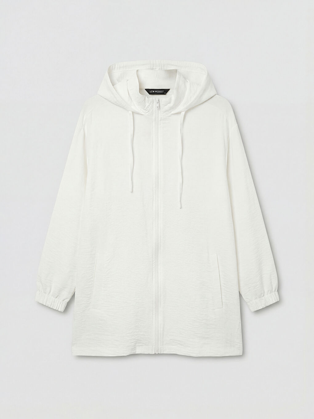 Ekru Kapüşonlu Kadın Fermuarlı Tunik