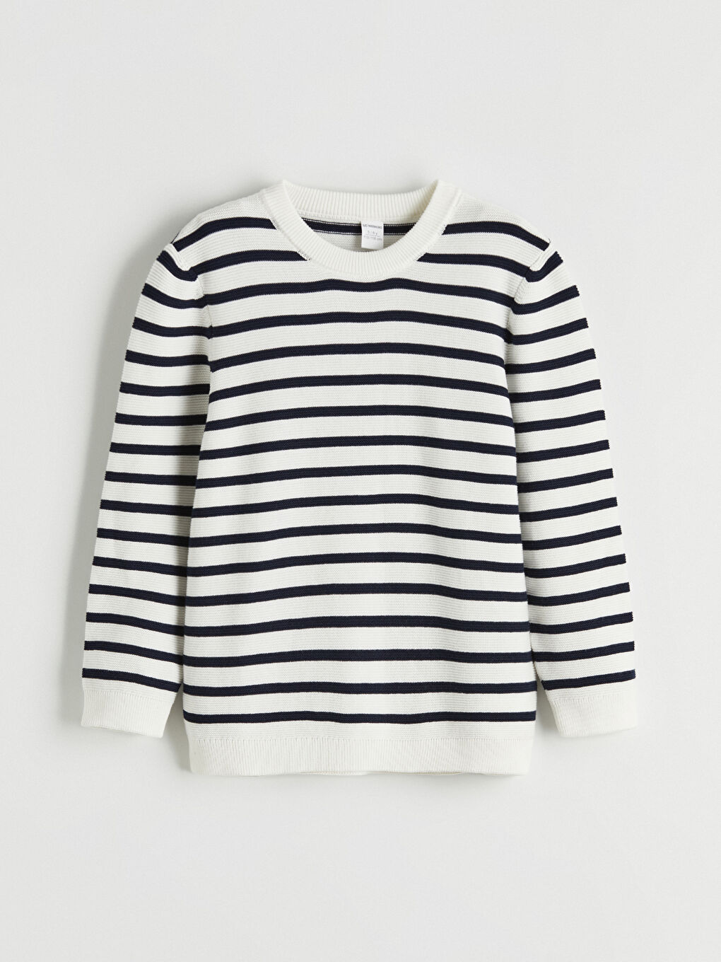 Lacivert Bisiklet Yaka Çizgili Erkek Çocuk Triko Kazak