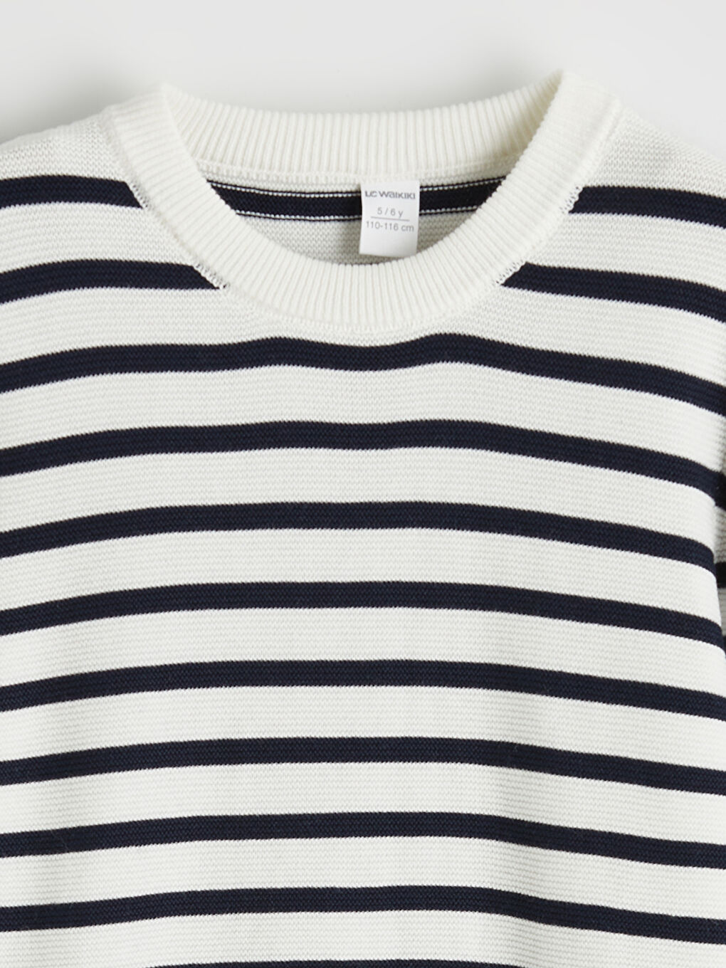 Lacivert Bisiklet Yaka Çizgili Erkek Çocuk Triko Kazak-1