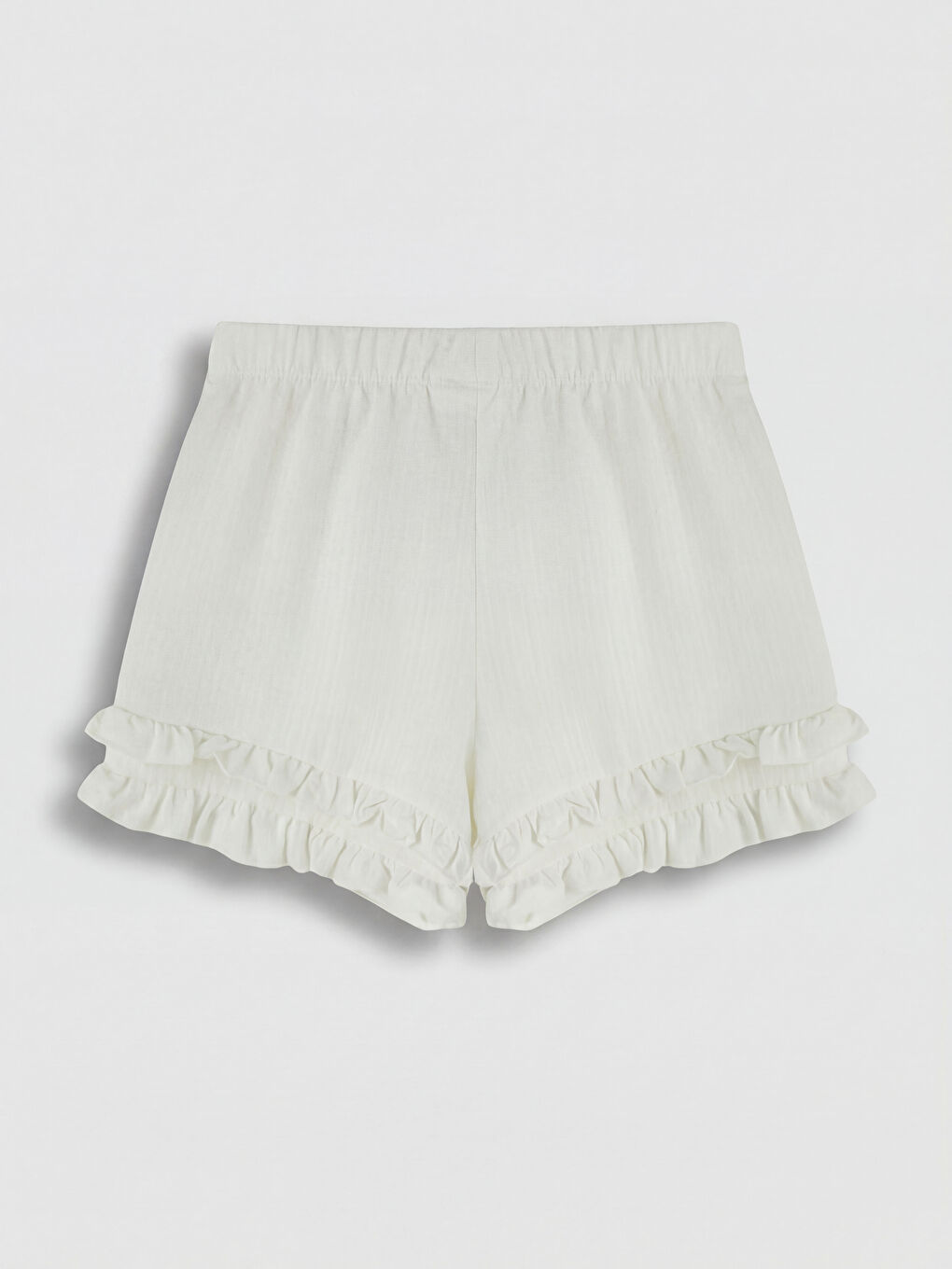 Beyaz Beli Lastikli Fırfırlı Kız Çocuk Şort-1