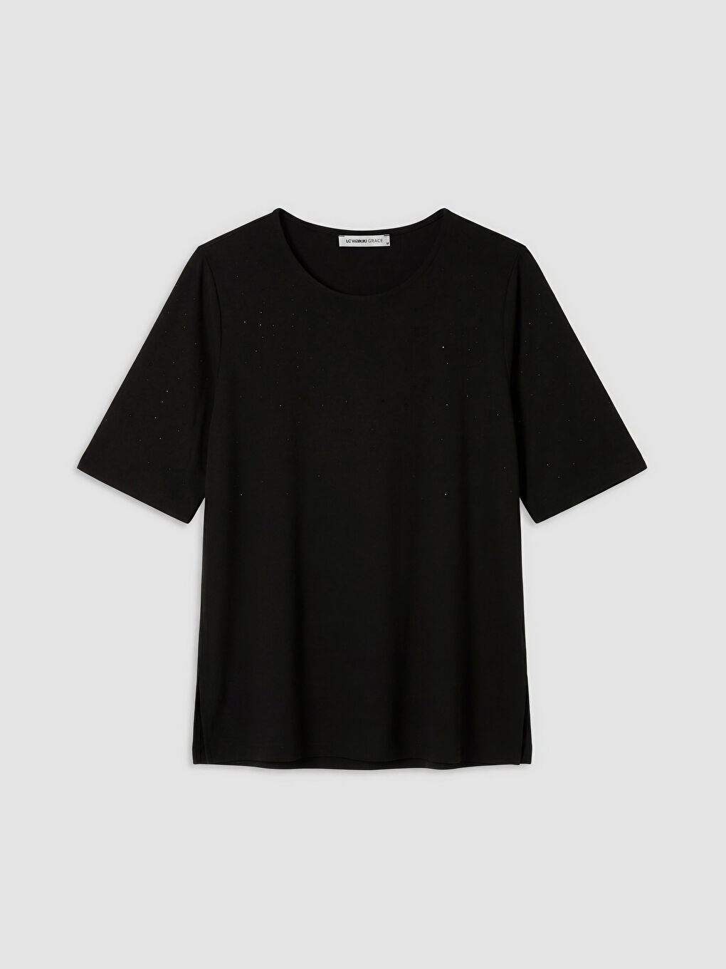 Siyah Bisiklet Yaka Taşlı Bluz