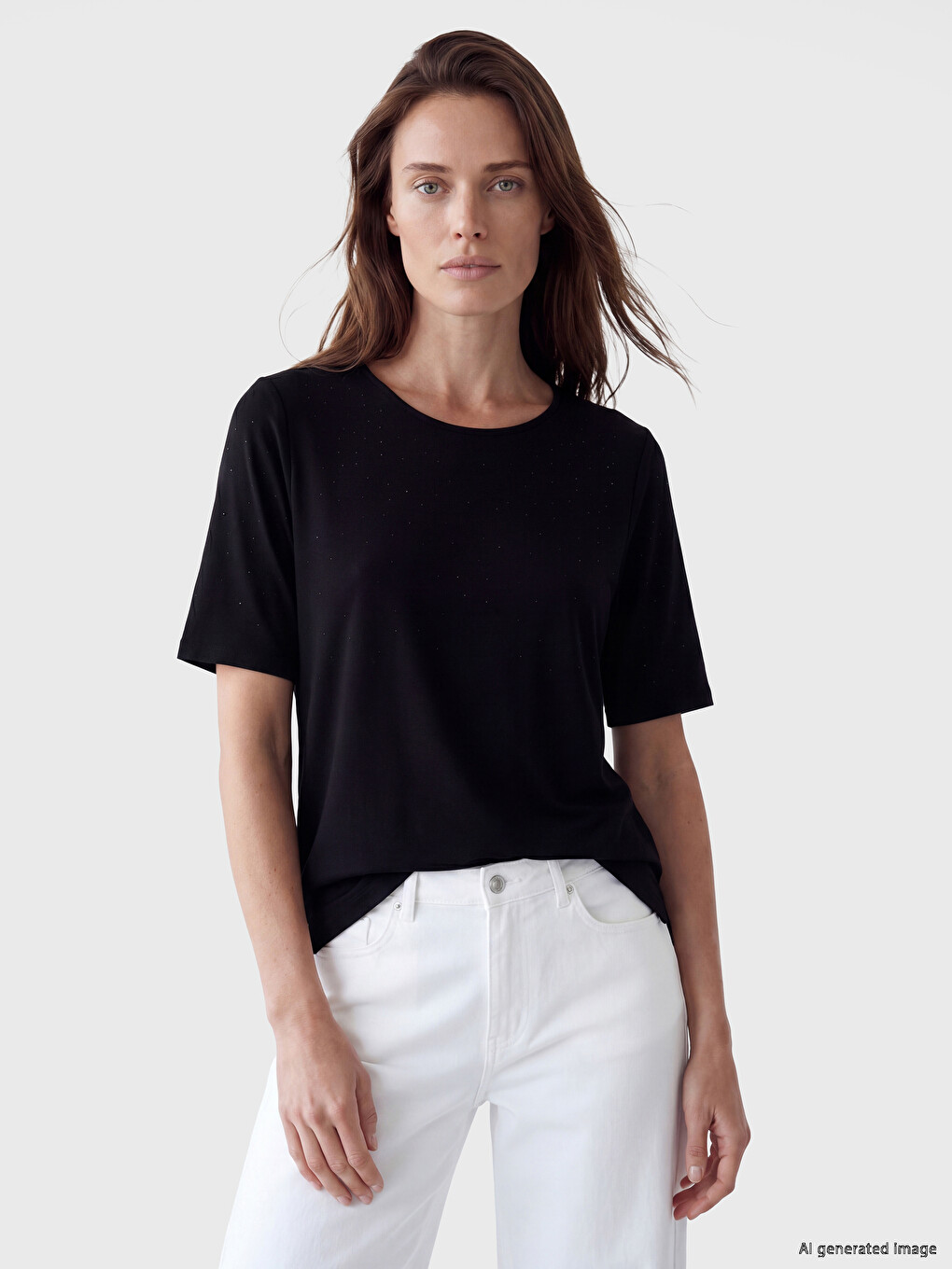 Bluza sa okruglim izrezom ukrašena cirkonima-1