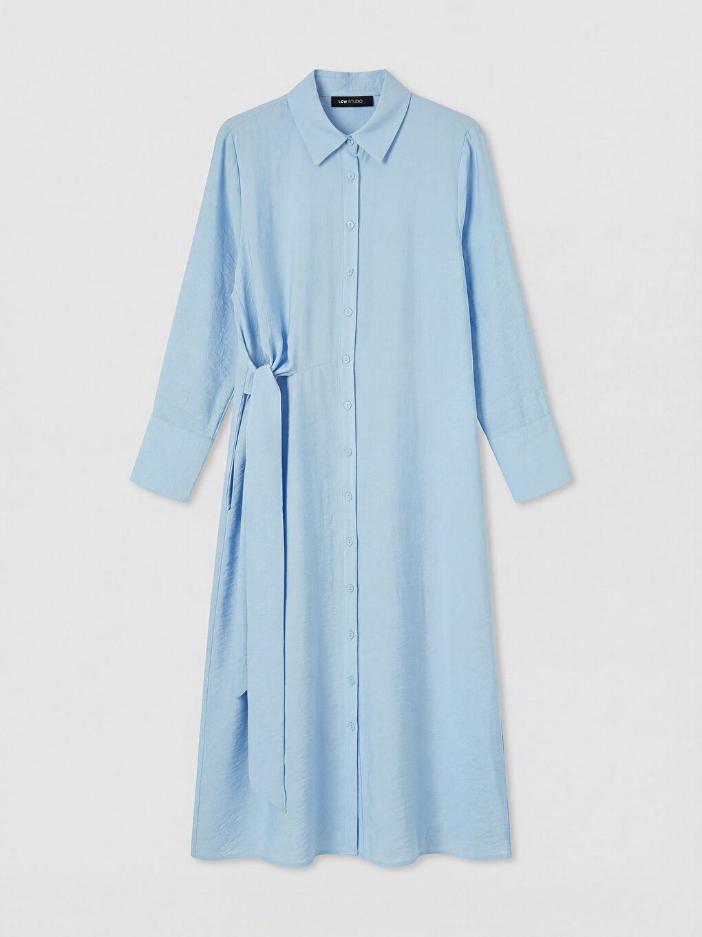 Mavi Beli Bağlamalı Gömlek Elbise