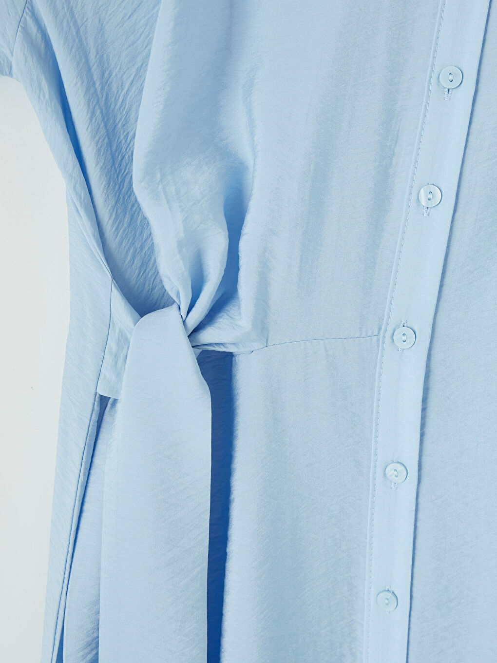 Mavi Beli Bağlamalı Gömlek Elbise-2