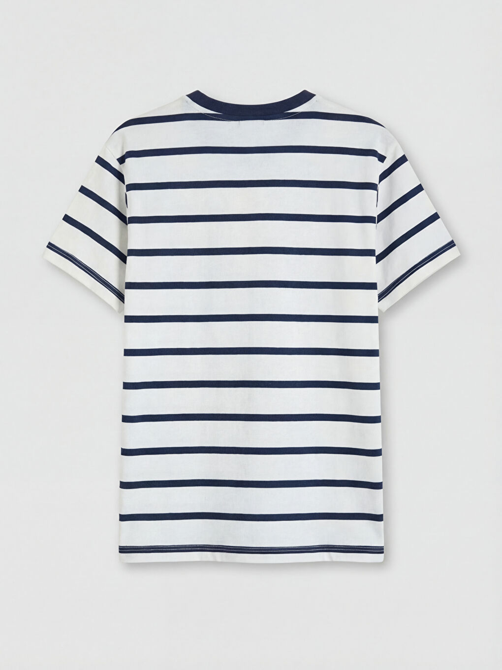 Lacivert Bisiklet Yaka Çizgili Kadın Tişört-5