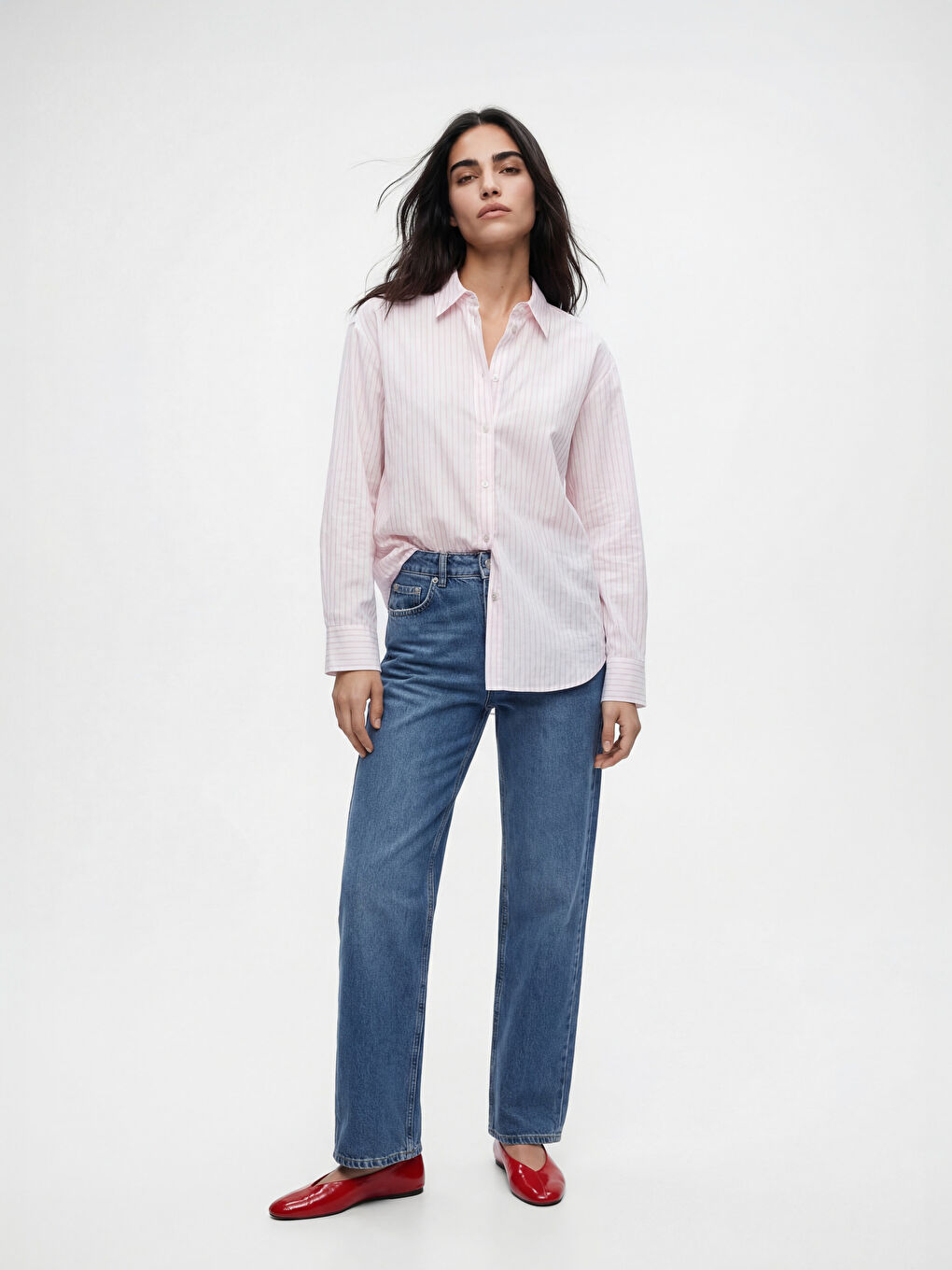 Prugasta prevelika ženska košulja od poplina-1