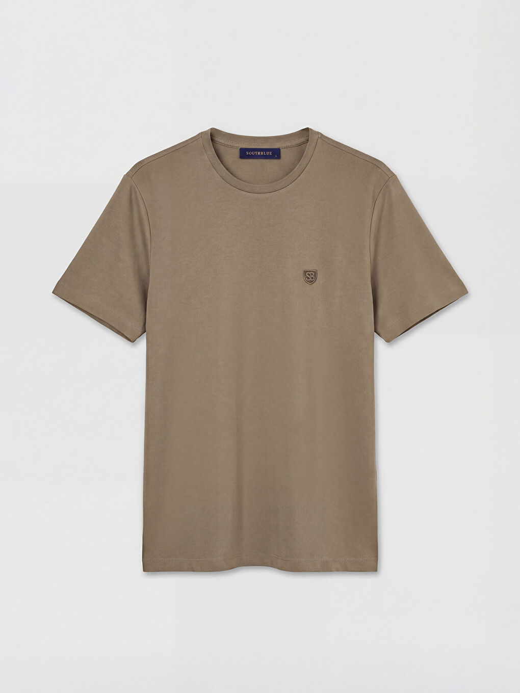 Kahverengi Standart Fit Bisiklet Yaka Nakışlı Erkek Tişört