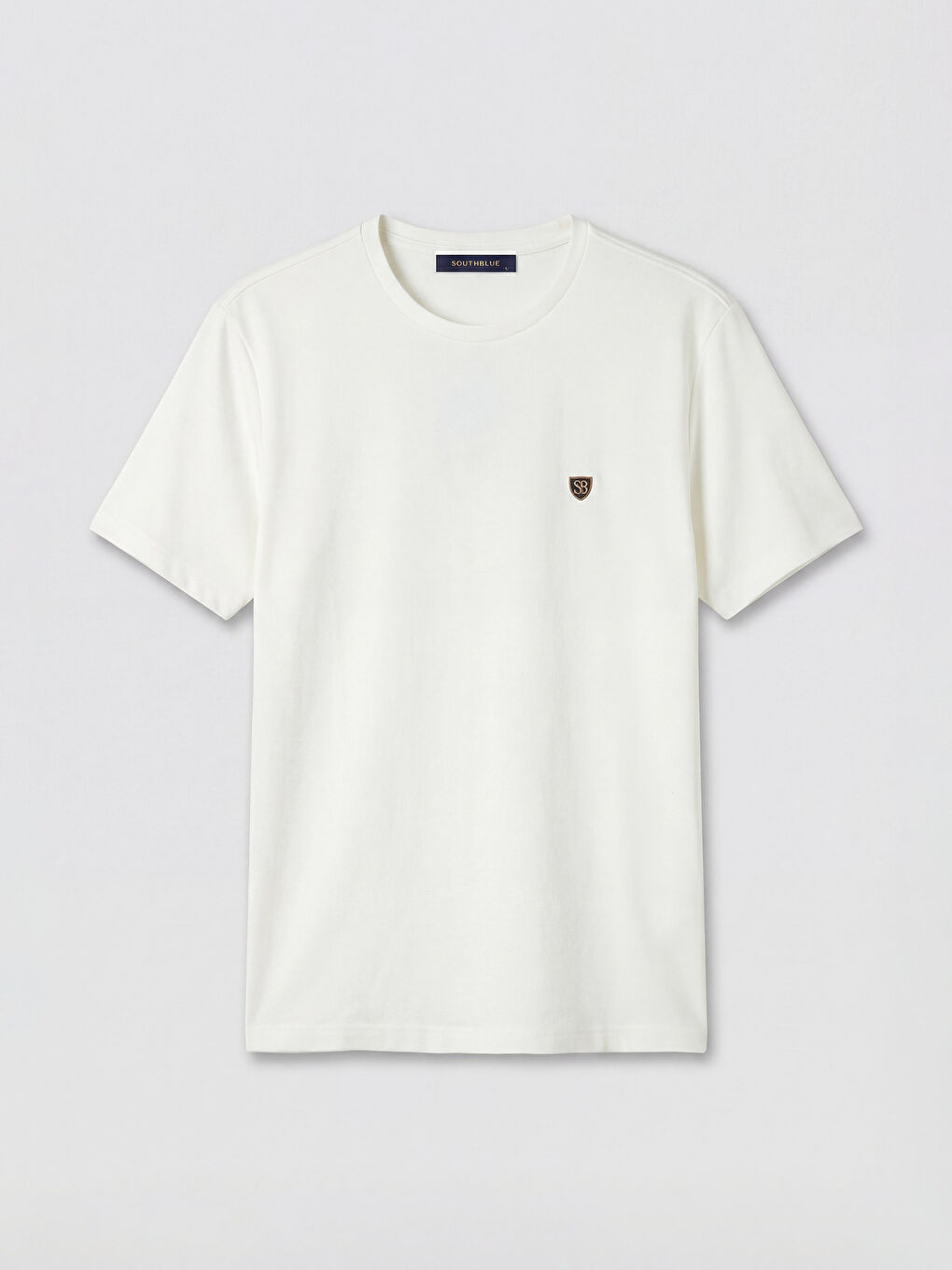 Beyaz Bisiklet Yaka Nakışlı Erkek Tişört