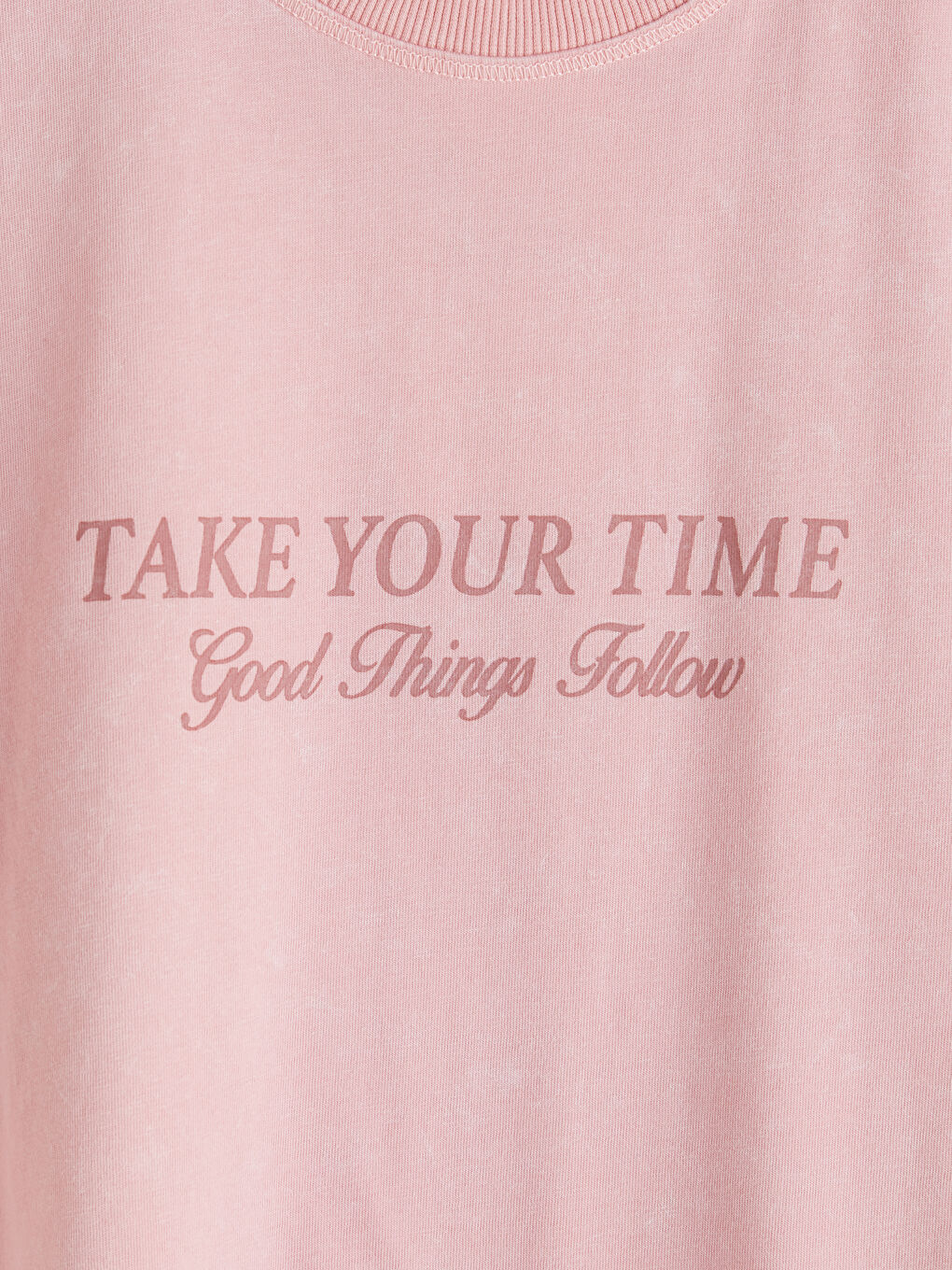 Pembe Bisiklet Yaka Baskılı Kadın Tişört-2