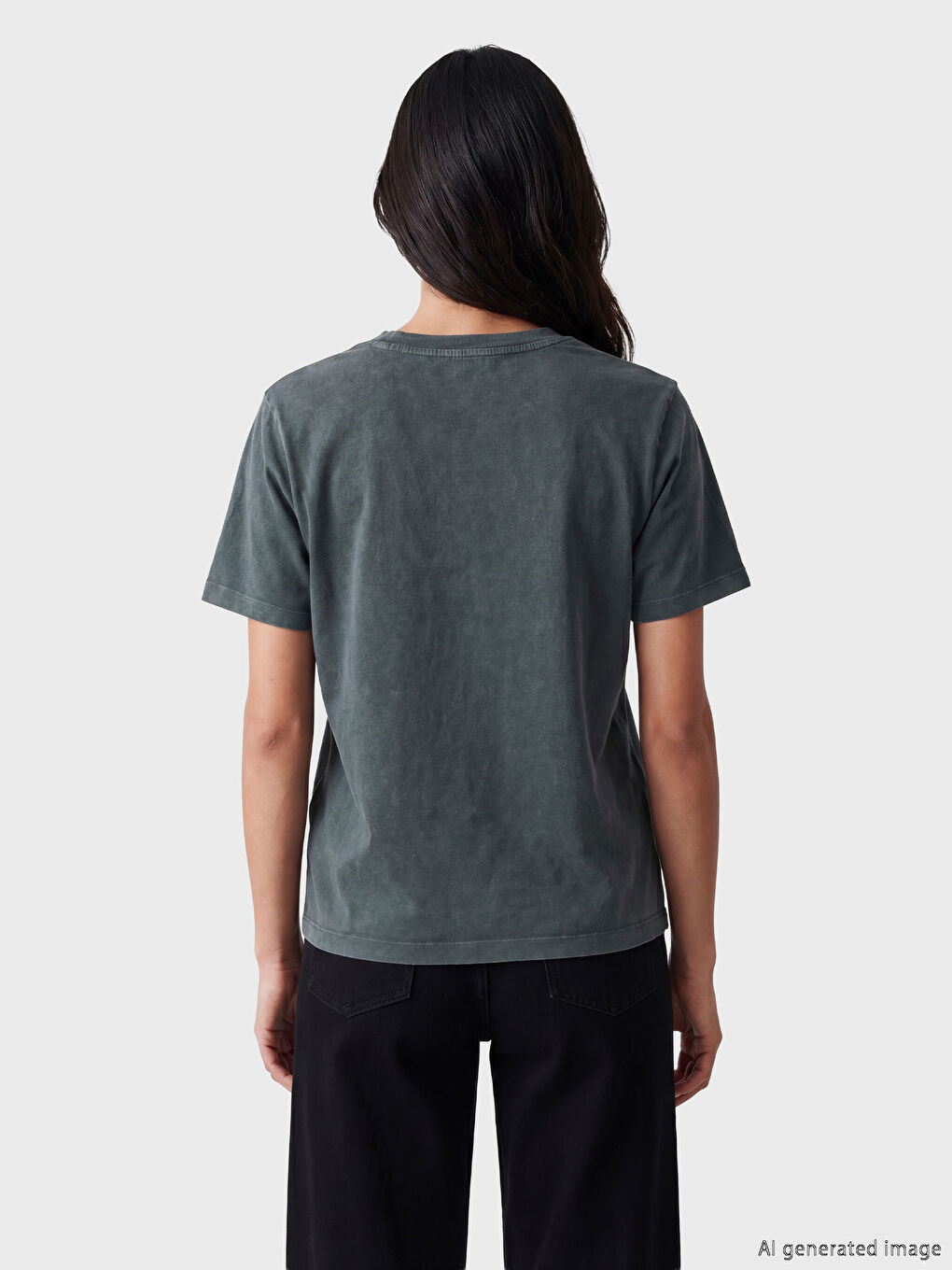 Antrasit Bisiklet Yaka Taşlı Kadın Tişört-3