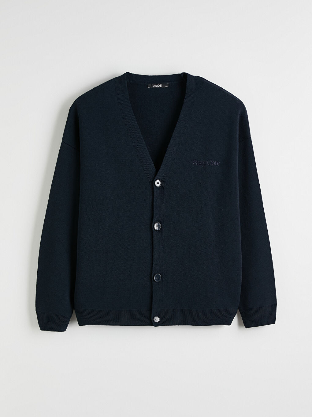 Lacivert Rahat Kalıp V Yaka Nakışlı Erkek Triko Hırka