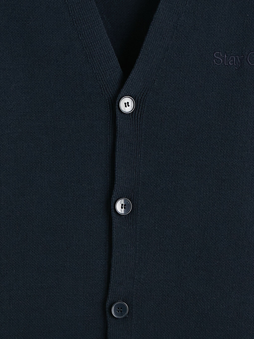 Lacivert Rahat Kalıp V Yaka Nakışlı Erkek Triko Hırka-1