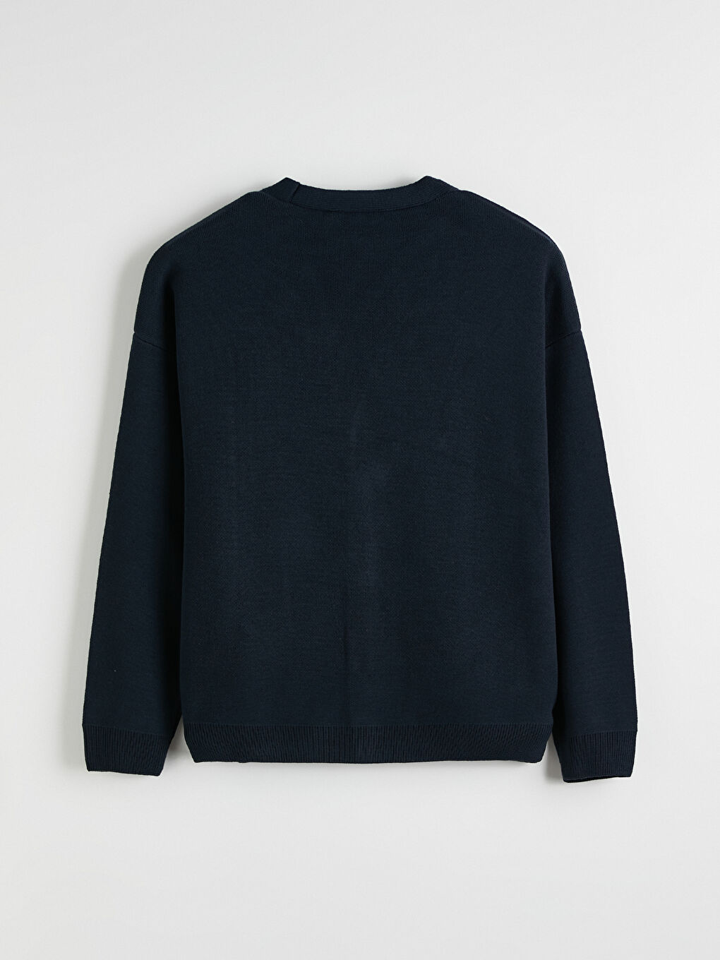 Lacivert Rahat Kalıp V Yaka Nakışlı Erkek Triko Hırka-2