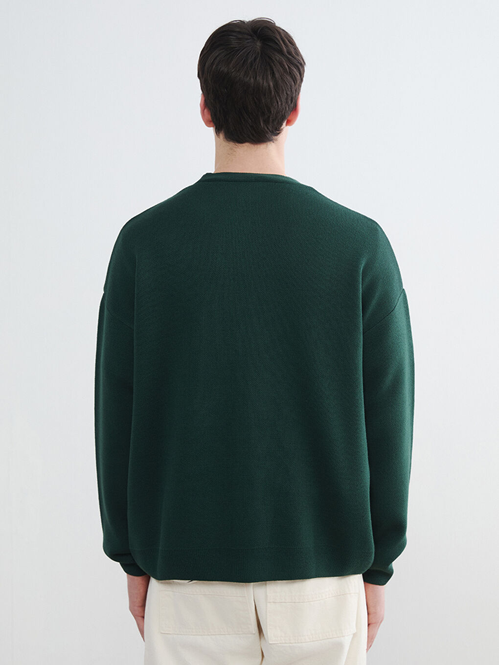 Yeşil Rahat Kalıp V Yaka Nakışlı Erkek Triko Hırka-3