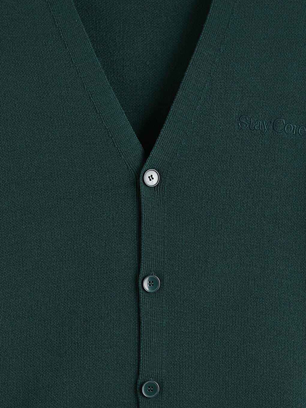 Yeşil Rahat Kalıp V Yaka Nakışlı Erkek Triko Hırka-1