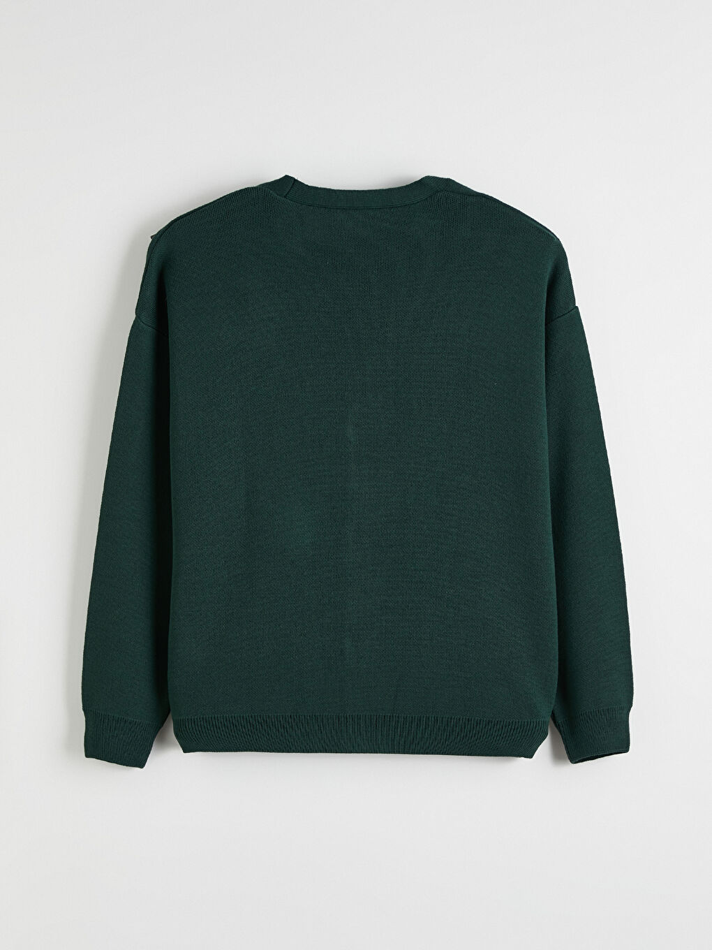 Yeşil Rahat Kalıp V Yaka Nakışlı Erkek Triko Hırka-2