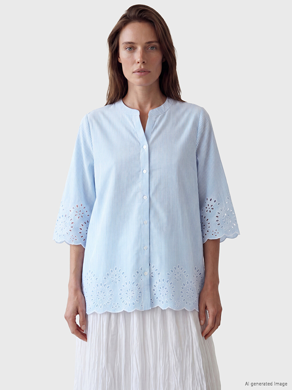 Notch Neck Floral Embroidered Detail Blouse