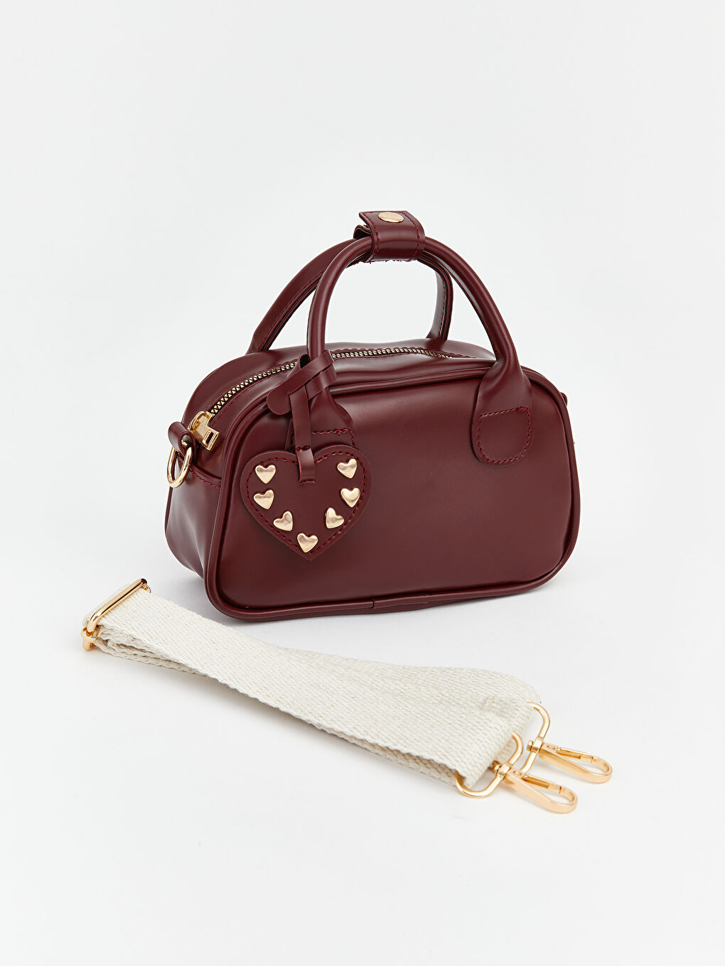 Bordo Kalp Aksesuarlı Kız Çocuk Omuz Çantası-1