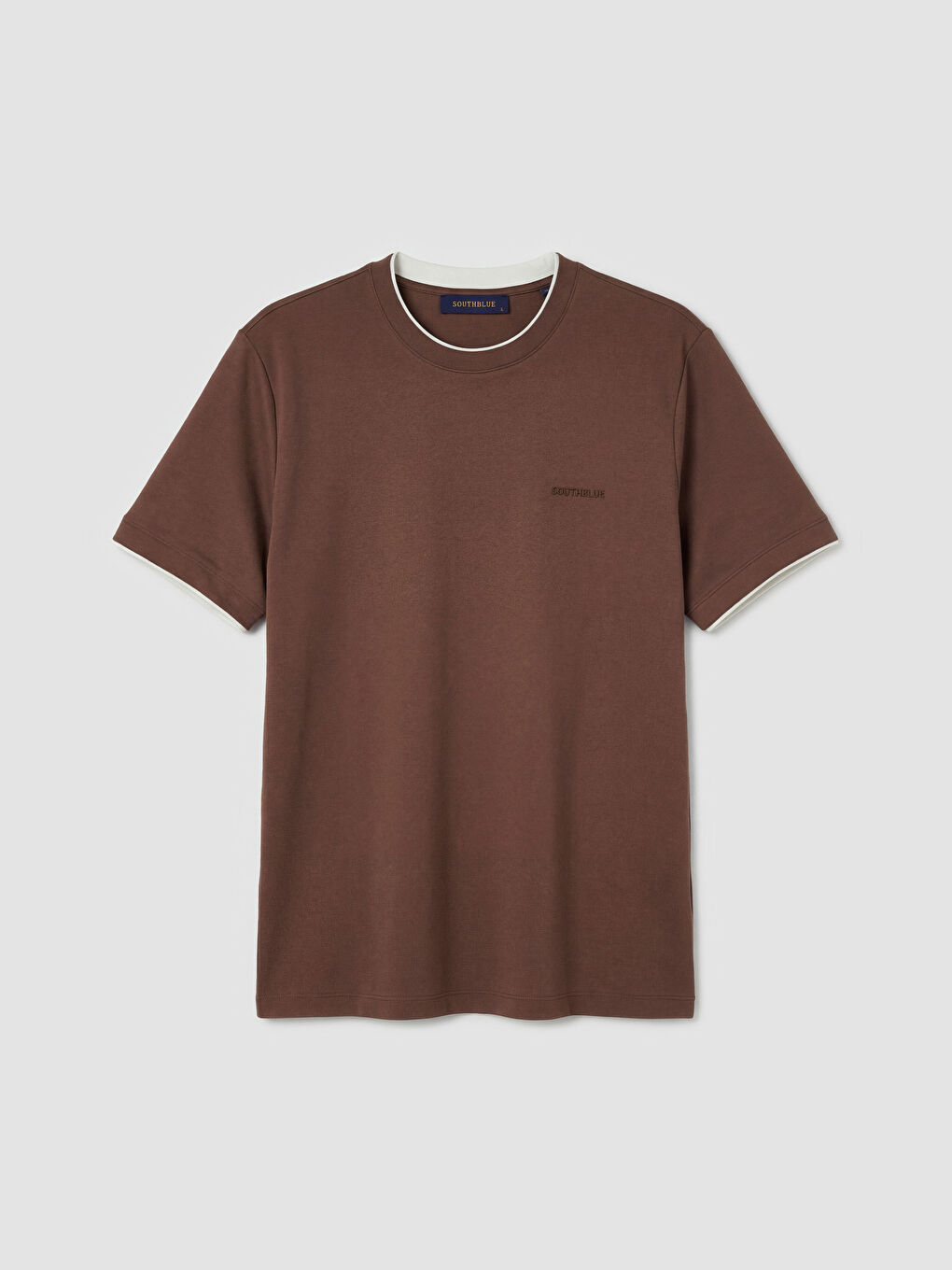 Kahverengi Bisiklet Yaka Nakışlı Erkek Tişört