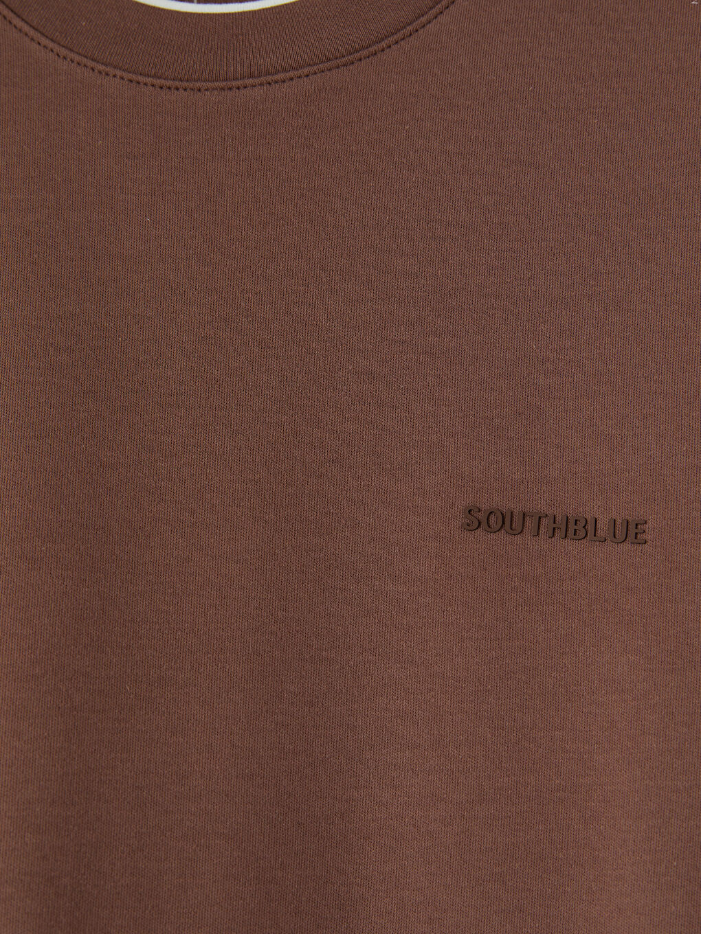 Kahverengi Bisiklet Yaka Nakışlı Erkek Tişört-2