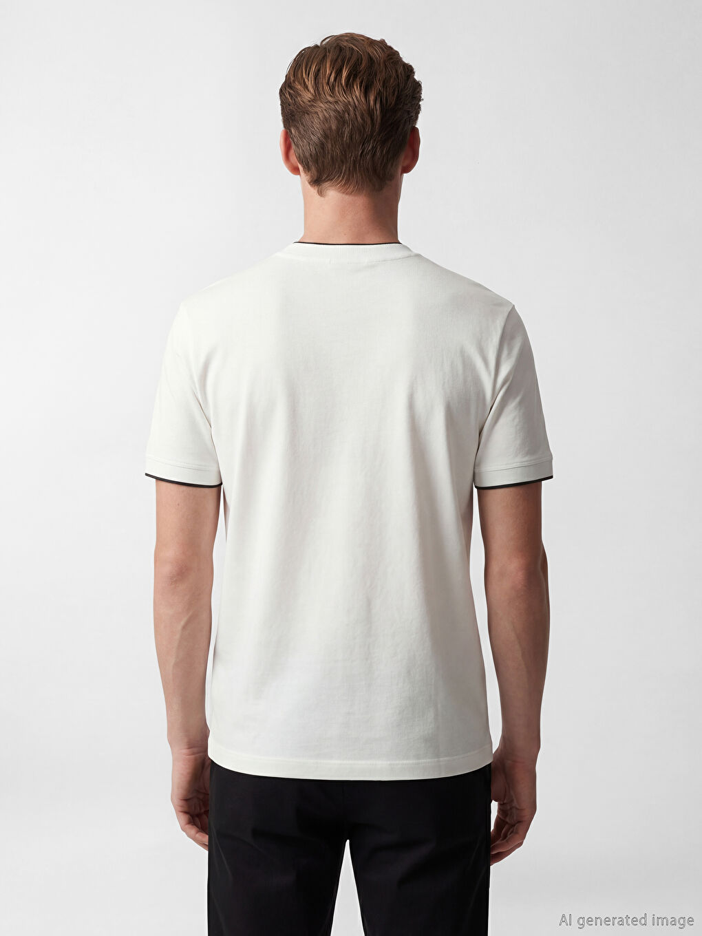 Ekru Bisiklet Yaka Nakışlı Erkek Tişört-3