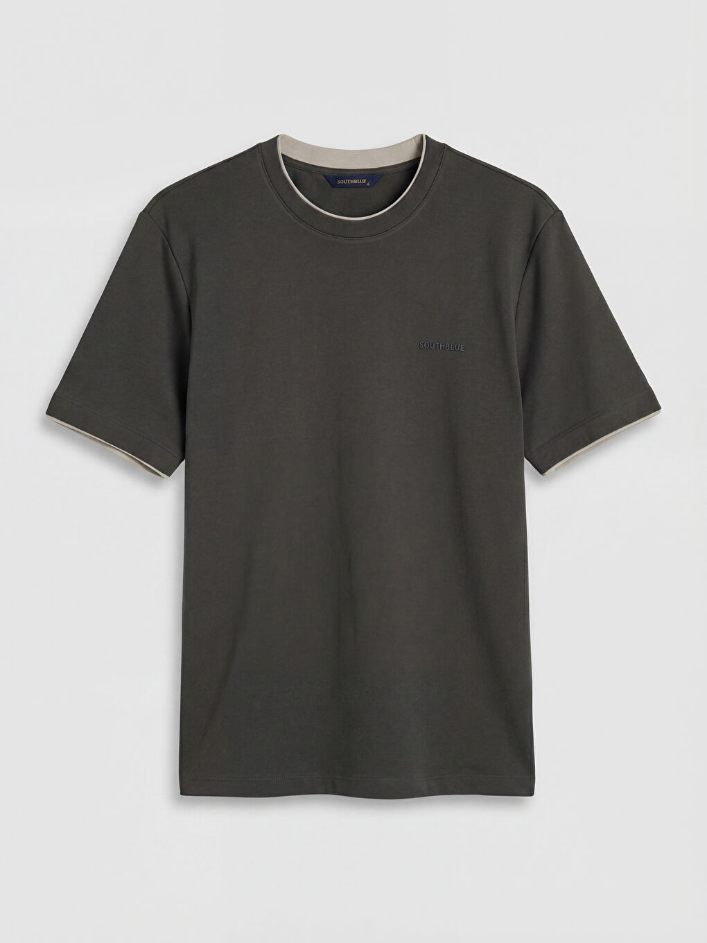 Haki Bisiklet Yaka Nakışlı Erkek Tişört