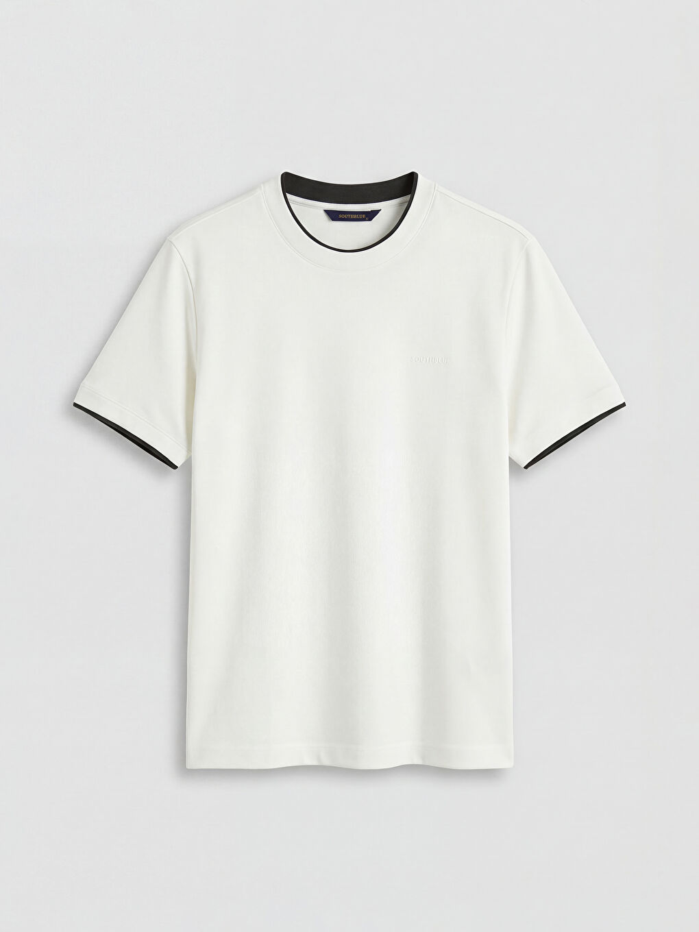 Beyaz Bisiklet Yaka Nakışlı Erkek Tişört-4