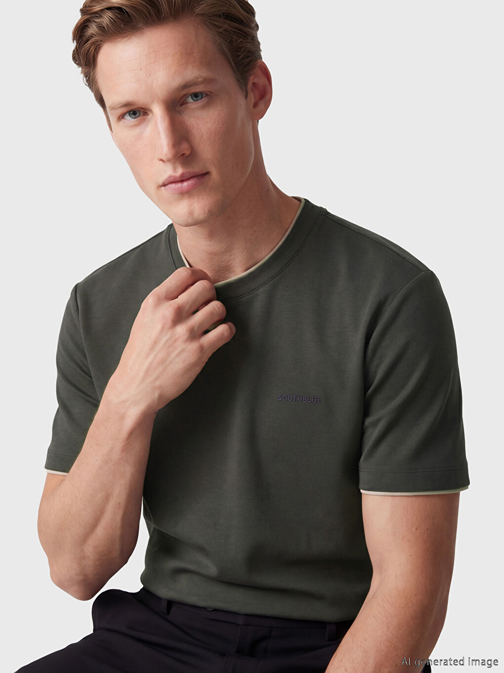 Tricou Bărbați cu Broderie și Guler Rotund