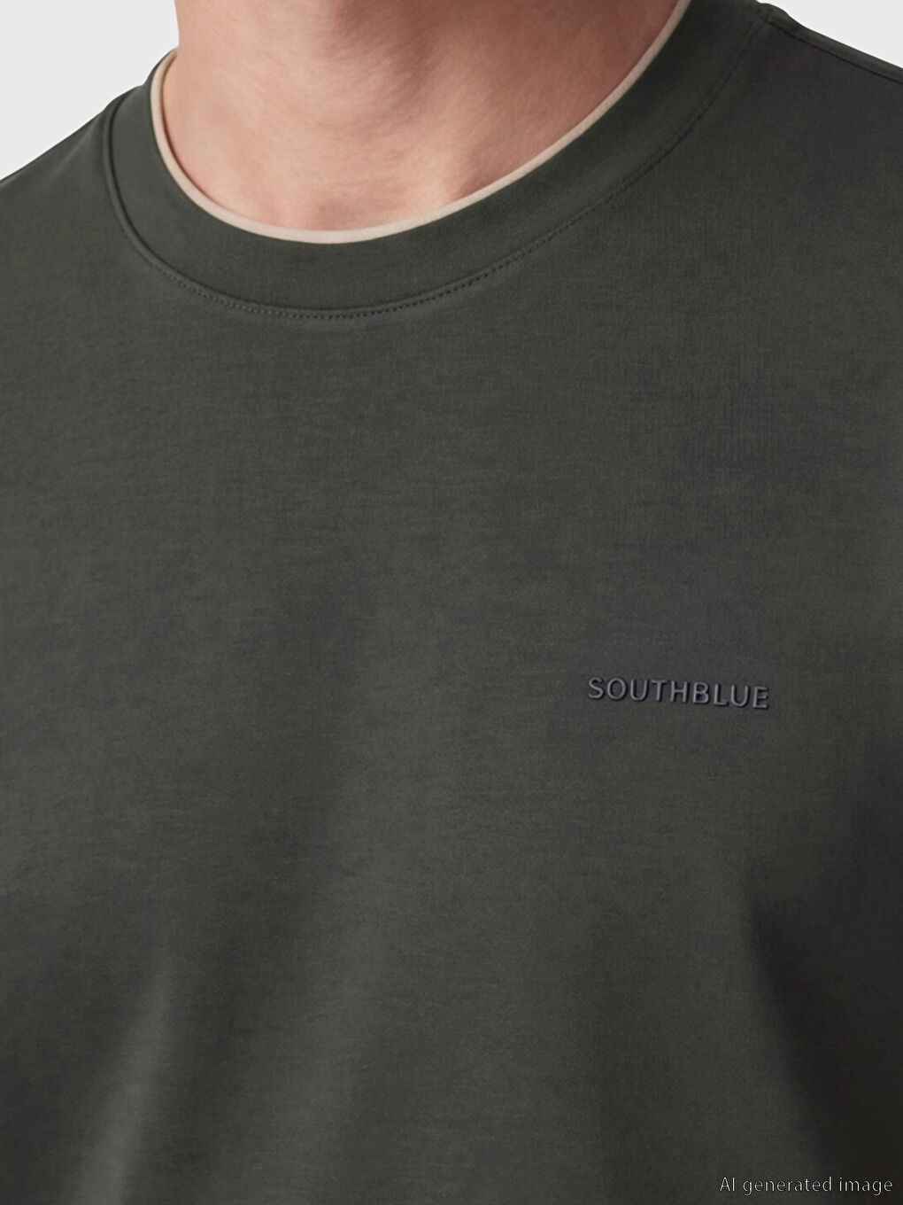 Tricou Bărbați cu Broderie și Guler Rotund-2